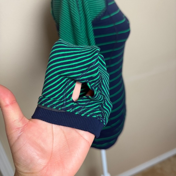 Lululemon Slalom Stripe Inkwell Green Long Sleeve Full Tilt Shirt Top - Picture 11 of 15